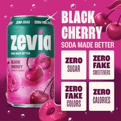 Zevia Zero Sugar Soda, Black Cherry, 12 oz Cans (8-Pack) – Naturally Sweetened, Non-GMO Project Verified, Gluten-Free, Vegan