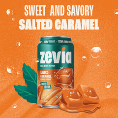 Zevia Zero Sugar Soda, Salted Caramel, 12 oz Cans (6-Pack) – Caffeine Free, Naturally Sweetened, No Calorie Soda - Non-GMO Project Verified, Gluten-Free, Vegan