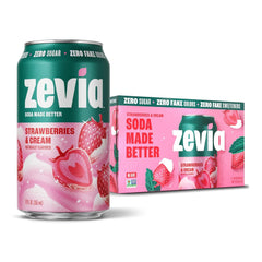 Zevia Zero Sugar Soda, Strawberries and Cream, 12 oz Cans (6-Pack) – Caffeine Free, Naturally Sweetened, No Calorie Soda - Non-GMO Project Verified, Gluten-Free, Vegan