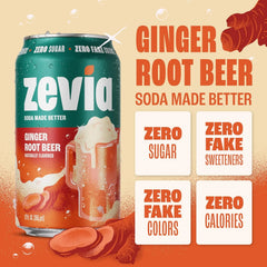 Zevia Zero Sugar Soda, Ginger Root Beer, 16 oz Cans (12-Pack) – Naturally Sweetened, Non-GMO Project Verified, Gluten-Free, Vegan