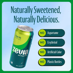 Zevia Zero Sugar Soda,Ginger Ale,16 oz Cans – Naturally Sweetened,Non-GMO Project Verified,Gluten-Free,Vegan,(Pack of 24)