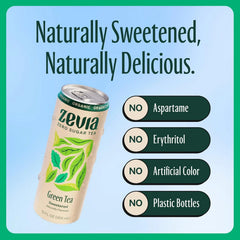 Zevia Zero Sugar Tea, Green Tea, 12 oz Cans (12-Pack) – Naturally Sweetened, Zero Calorie Sugar Free - Non-GMO Project Verified, Gluten-Free, Vegan