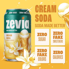 Zevia Zero Sugar Soda, Cream Soda, 12 oz Cans (24-Pack) – Naturally Sweetened, Non-GMO Project Verified, Gluten-Free, Vegan