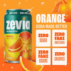Zevia Zero Sugar Soda, Orange, 12 oz Cans (8-Pack) – Naturally Sweetened, Non-GMO Project Verified, Gluten-Free, Vegan