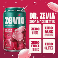 Zevia Zero Sugar Soda, Dr. Zevia, 12 oz Cans (24-Pack) – Naturally Sweetened, Zero Calorie Sugar Free Soda - Non-GMO Project Verified, Gluten-Free, Vegan