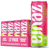 Zevia Zero Sugar Energy Drink, Strawberry Kiwi, 12 oz Cans (12-Pack) – Naturally Sweetened, Zero Calorie Sugar Free Energy - Non-GMO Project Verified, Gluten-Free, Vegan