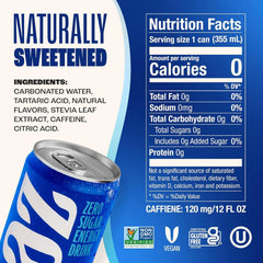 Zevia Zero Sugar Energy Drink,Kola,12 oz Cans – Naturally Sweetened,Non-GMO Project Verified,Gluten-Free,Vegan,(Pack of 24)