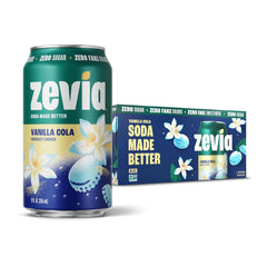 Zevia Zero Sugar Soda, Vanilla Cola, 12 oz Cans (8-Pack) – Naturally Sweetened, Non-GMO Project Verified, Gluten-Free, Vegan
