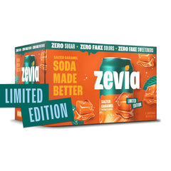 Zevia Zero Sugar Soda, Salted Caramel, 12 oz Cans (6-Pack) – Caffeine Free, Naturally Sweetened, No Calorie Soda - Non-GMO Project Verified, Gluten-Free, Vegan