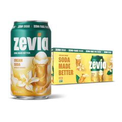 Zevia Zero Sugar Soda, Cream Soda, 12 oz Cans (8-Pack) – Naturally Sweetened, Non-GMO Project Verified, Gluten-Free, Vegan