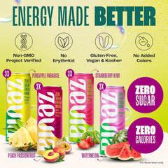 Zevia Zero Sugar Energy Drink, Fruity Fuel Variety Packs, 12 oz Cans – Naturally Sweetened, Non-GMO Project Verified, Gluten-Free, Vegan, (Pack of 24)
