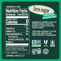 Zevia Zero Sugar Tea, Black Tea with Peach, 12 oz Cans (12-Pack) – Naturally Sweetened, Zero Calorie Sugar Free - Non-GMO Project Verified, Gluten-Free, Vegan