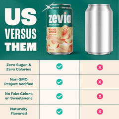Zevia Zero Sugar Soda, Peaches and Cream, 12 oz Cans (24-Pack) – Caffeine Free, Naturally Sweetened, No Calorie Soda - Non-GMO Project Verified, Gluten-Free, Vegan