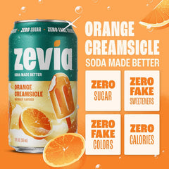 Zevia Zero Sugar Soda, Orange Creamsicle, 12 oz Cans (24-Pack) – Caffeine Free, Naturally Sweetened, No Calorie Soda - Non-GMO Project Verified, Gluten-Free, Vegan