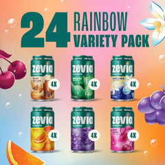 Zevia Zero Sugar Soda, Rainbow Variety Pack, 12 oz Cans (24-Pack) – Naturally Sweetened, Non-GMO Project Verified, Gluten-Free, Vegan