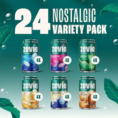 Zevia Zero Sugar Soda, Nostalgic Variety Pack, 12 oz Cans (24-Pack) – Naturally Sweetened, Non-GMO Project Verified, Gluten-Free, Vegan