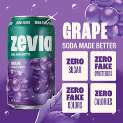 Zevia Zero Sugar Soda, Grape, 16 oz Cans (12-Pack) – Naturally Sweetened, Non-GMO Project Verified, Gluten-Free, Vegan