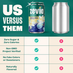 Zevia Zero Sugar Soda, Vanilla Cola, 16 oz Cans (12-Pack) – Naturally Sweetened, Non-GMO Project Verified, Gluten-Free, Vegan