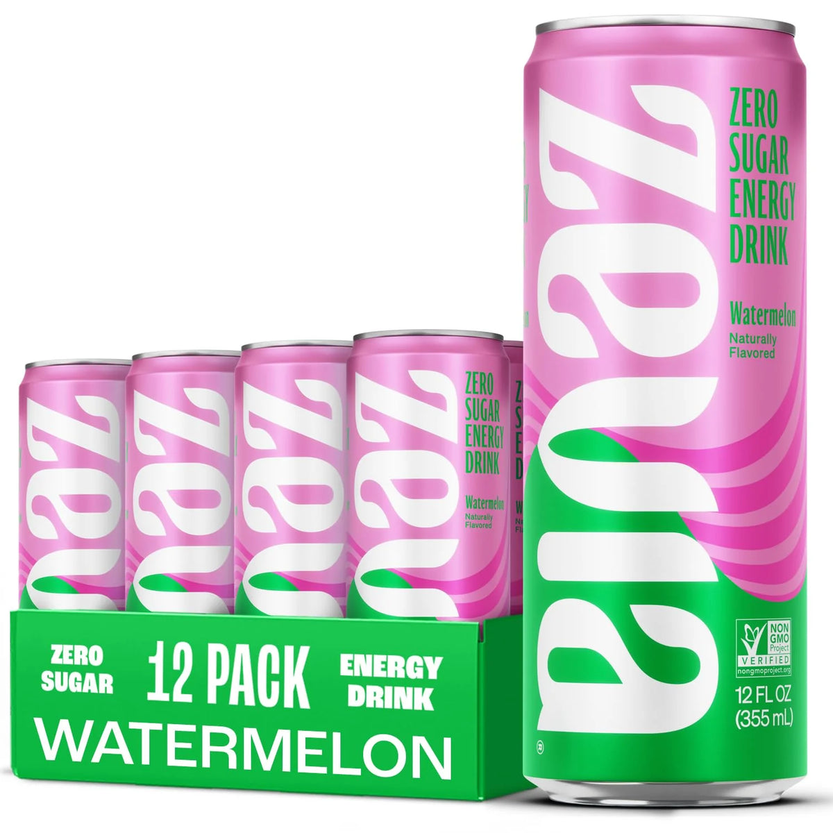 Zevia Zero Sugar Energy Drink, Watermelon, 12 oz Cans (12-Pack) – Naturally Sweetened, Non-GMO Project Verified, Gluten-Free, Vegan