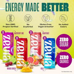 Zevia Zero Sugar Energy Drink, Classic Variety Pack, 12 oz Cans (12-Pack) – Naturally Sweetened, Non-GMO Project Verified, Gluten-Free, Vegan
