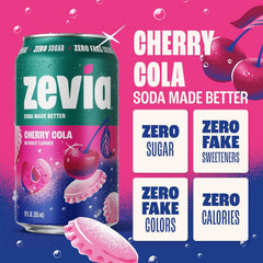 Zevia Zero Sugar Soda, Cherry Cola, 16 oz Cans (12-Pack) – Naturally Sweetened, Zero Calorie Sugar Free Soda - Non-GMO Project Verified, Gluten-Free, Vegan