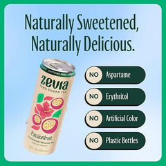 Zevia Zero Sugar Tea, Hibiscus Tea with Passionfruit Caffeine Free, 12 oz Cans (12-Pack) – Naturally Sweetened, Zero Calorie Sugar Free - Non-GMO Project Verified, Gluten-Free, Vegan