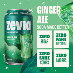 Zevia Zero Sugar Soda, Ginger Ale, 16 oz Cans (12-Pack) – Naturally Sweetened, Non-GMO Project Verified, Gluten-Free, Vegan