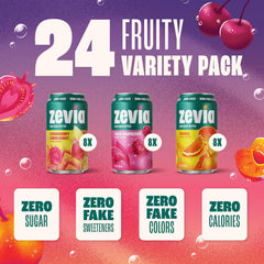 Zevia Zero Sugar Soda, Fruity Variety Pack, 12 oz Cans (24-Pack) – Naturally Sweetened, Zero Calorie Sugar Free Soda - Non-GMO Project Verified, Gluten-Free, Vegan