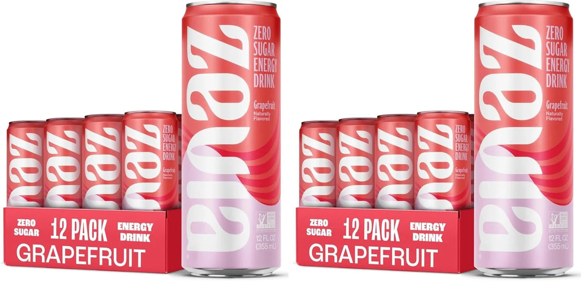 Zevia Zero Sugar Energy Drink,Grapefruit,12 oz Cans – Naturally Sweetened,Non-GMO Project Verified,Gluten-Free,Vegan,(Pack of 24)