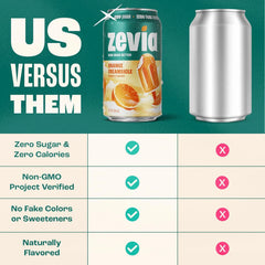Zevia Zero Sugar Soda, Orange Creamsicle, 12 oz Cans (8-Pack) – Caffeine Free, Naturally Sweetened, No Calorie Soda - Non-GMO Project Verified, Gluten-Free, Vegan