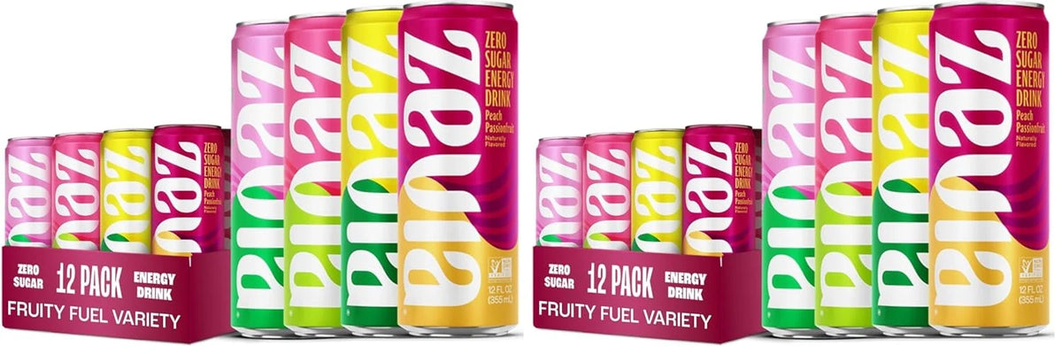 Zevia Zero Sugar Energy Drink, Fruity Fuel Variety Packs, 12 oz Cans – Naturally Sweetened, Non-GMO Project Verified, Gluten-Free, Vegan, (Pack of 24)