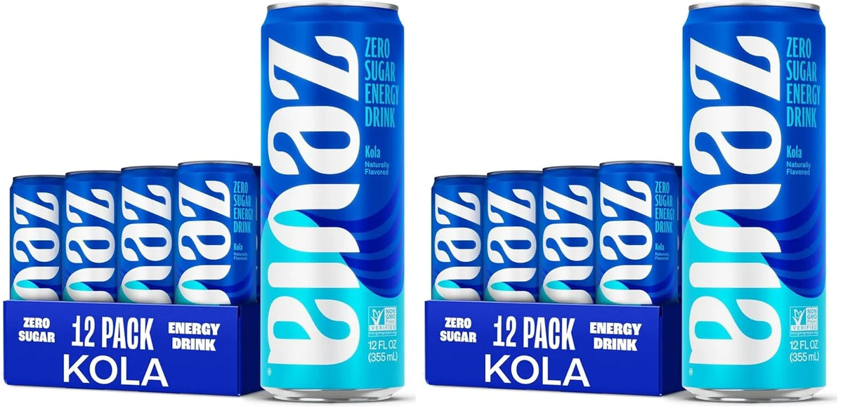 Zevia Zero Sugar Energy Drink,Kola,12 oz Cans – Naturally Sweetened,Non-GMO Project Verified,Gluten-Free,Vegan,(Pack of 24)