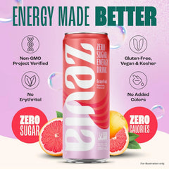 Zevia Zero Sugar Energy Drink,Grapefruit,12 oz Cans – Naturally Sweetened,Non-GMO Project Verified,Gluten-Free,Vegan,(Pack of 24)