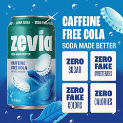 Zevia Zero Sugar Soda, Caffeine Free Cola, 12 oz Cans (24-Pack) – Naturally Sweetened, Zero Calorie Sugar Free Soda - Non-GMO Project Verified, Gluten-Free, Vegan