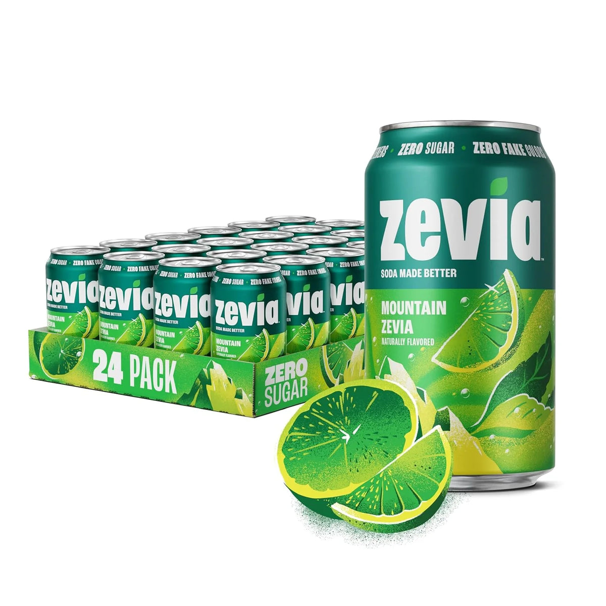 Zevia Zero Sugar Soda, Mountain Zevia, 12 oz Cans (24-Pack) – Naturally Sweetened, Non-GMO Project Verified, Gluten-Free, Vegan